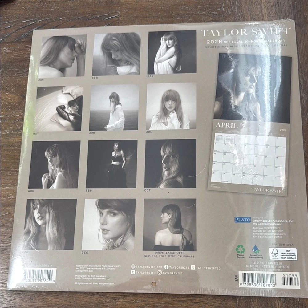 Taylor Swift 2026 Official 16-Month Calendar - Monochrome Cover NWT